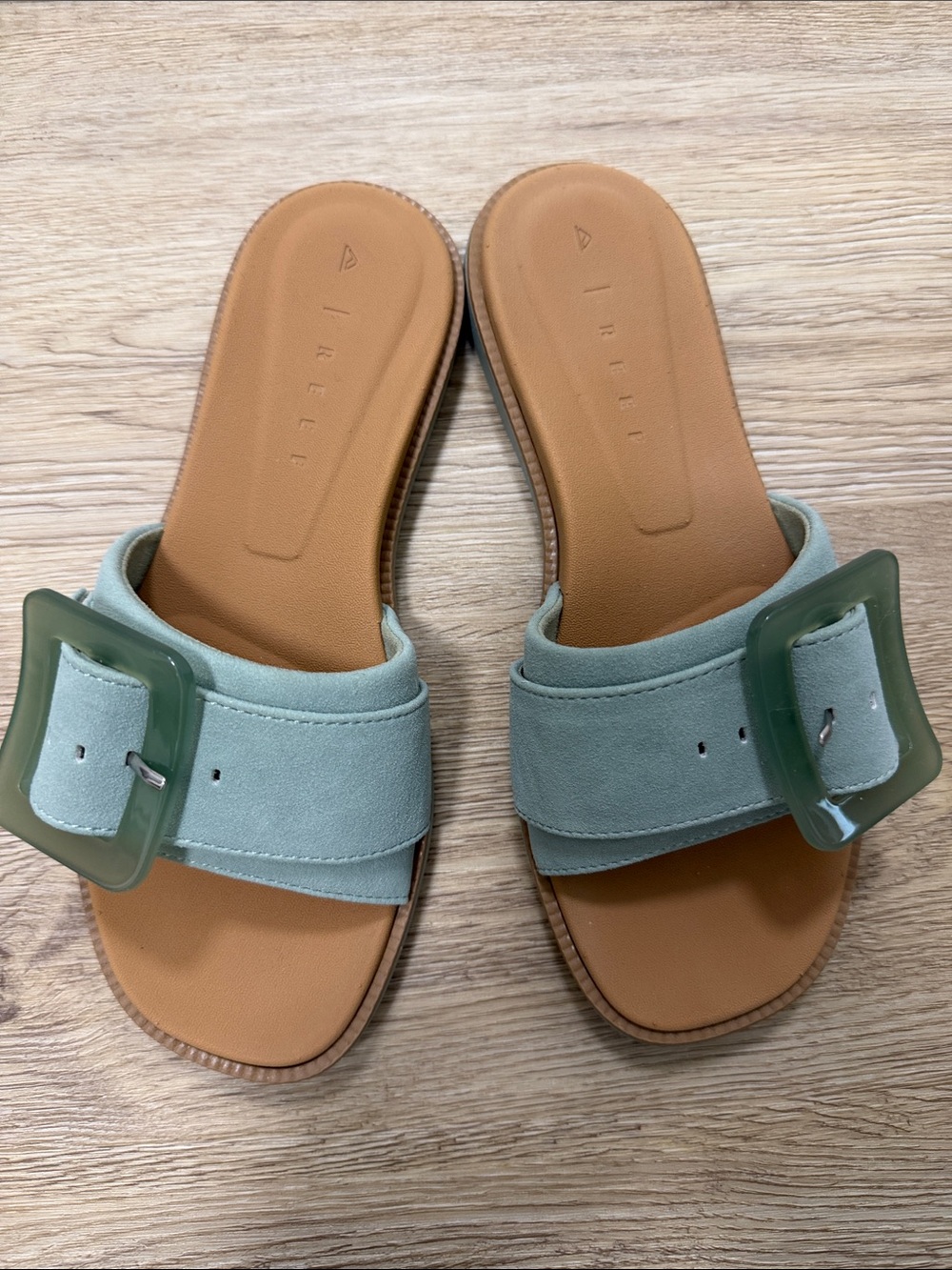 Reef Mint Green Buckle Slide Sandals